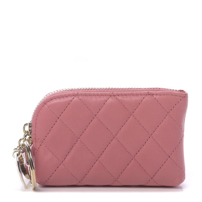 Chanel Lambskin Quilted Valentine Charms Key Holder Case Pink 1 of 9