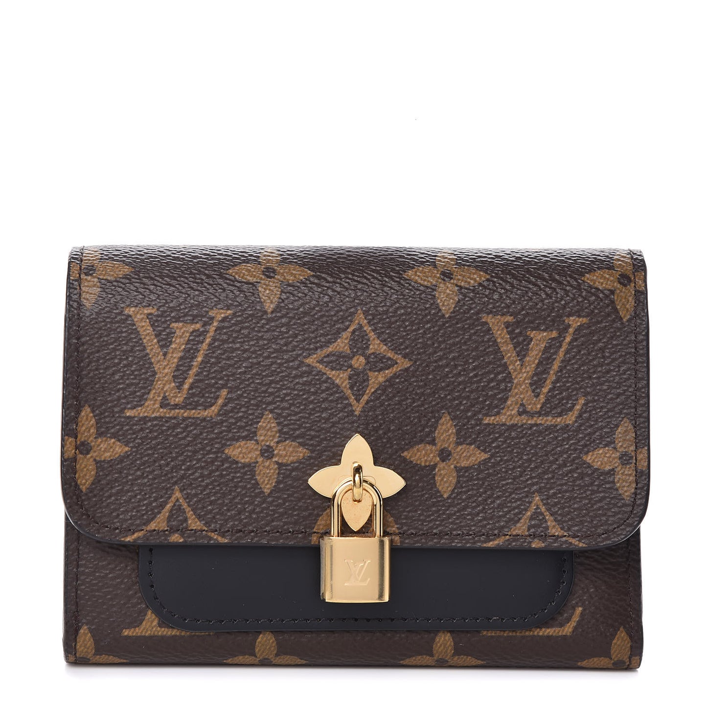 Monogram Flower Lock Compact Wallet Black