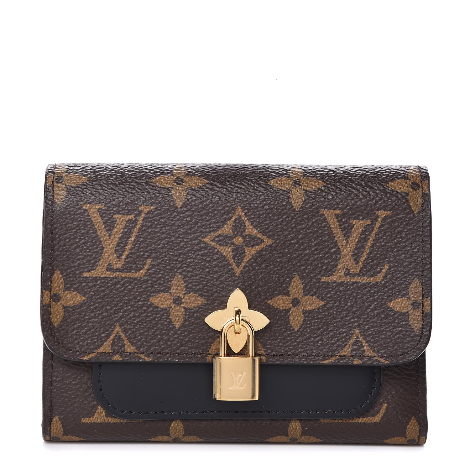 Louis Vuitton Monogram Flower Lock Compact Wallet Black 1 of 7