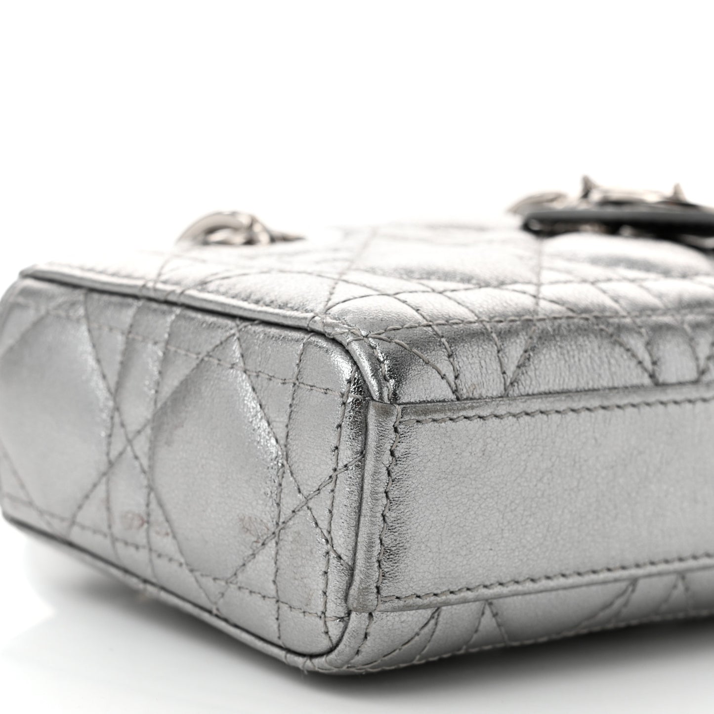 Metallic Lambskin Cannage Micro Lady D-Joy Silver