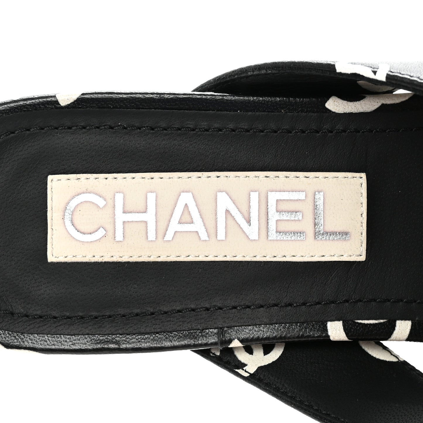 Lambskin Printed CC Thong Sandals 38.5 Black White