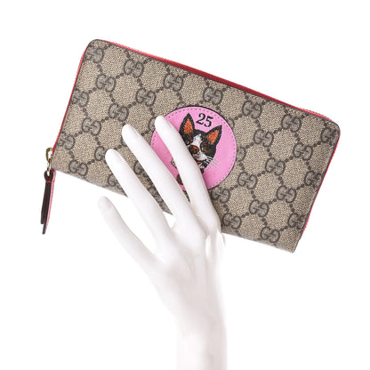 Gucci GG Supreme Monogram Bosco Patch Zip Around Wallet Beige Malva Hibiscus Red 2 of 7