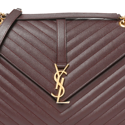 Saint Laurent Grain De Poudre Matelasse Chevron Large Monogram Satchel Amaranto 9 of 11