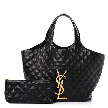 Saint Laurent Lambskin Quilted Maxi Icare Shopping Tote Black 1 of 14