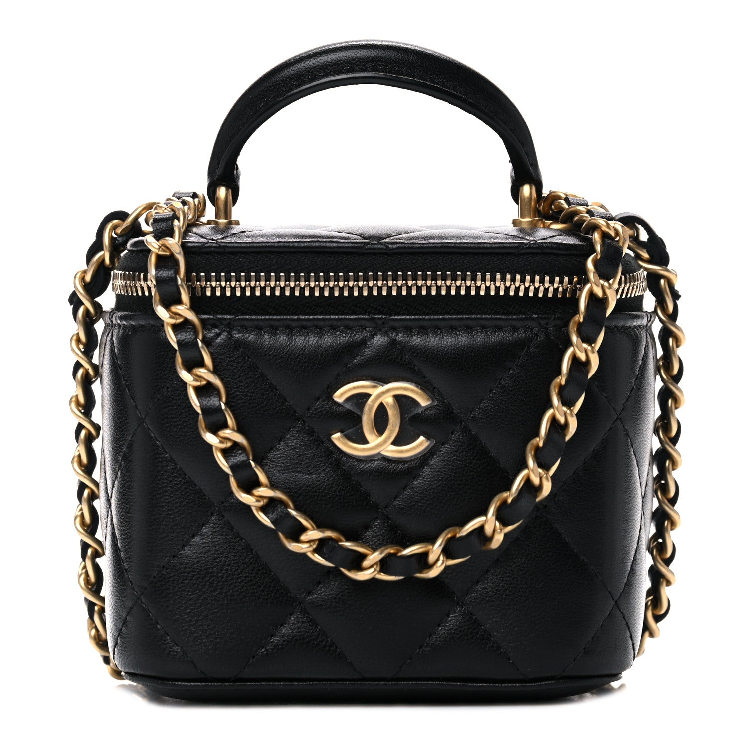Chanel Lambskin Quilted Top Handle Mini Vanity Case With Chain Black 1 of 10