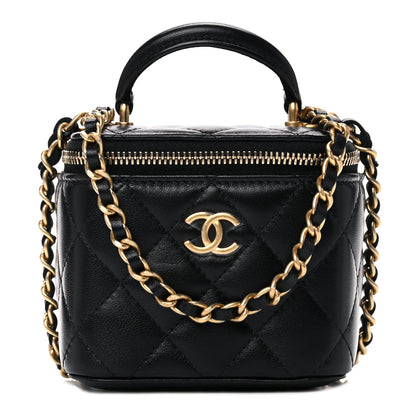 Chanel Lambskin Quilted Top Handle Mini Vanity Case With Chain Black 1 of 10