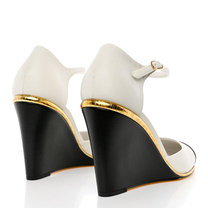 Chanel Lambskin Cap Toe Open Wedge 39 Black White 4 of 13
