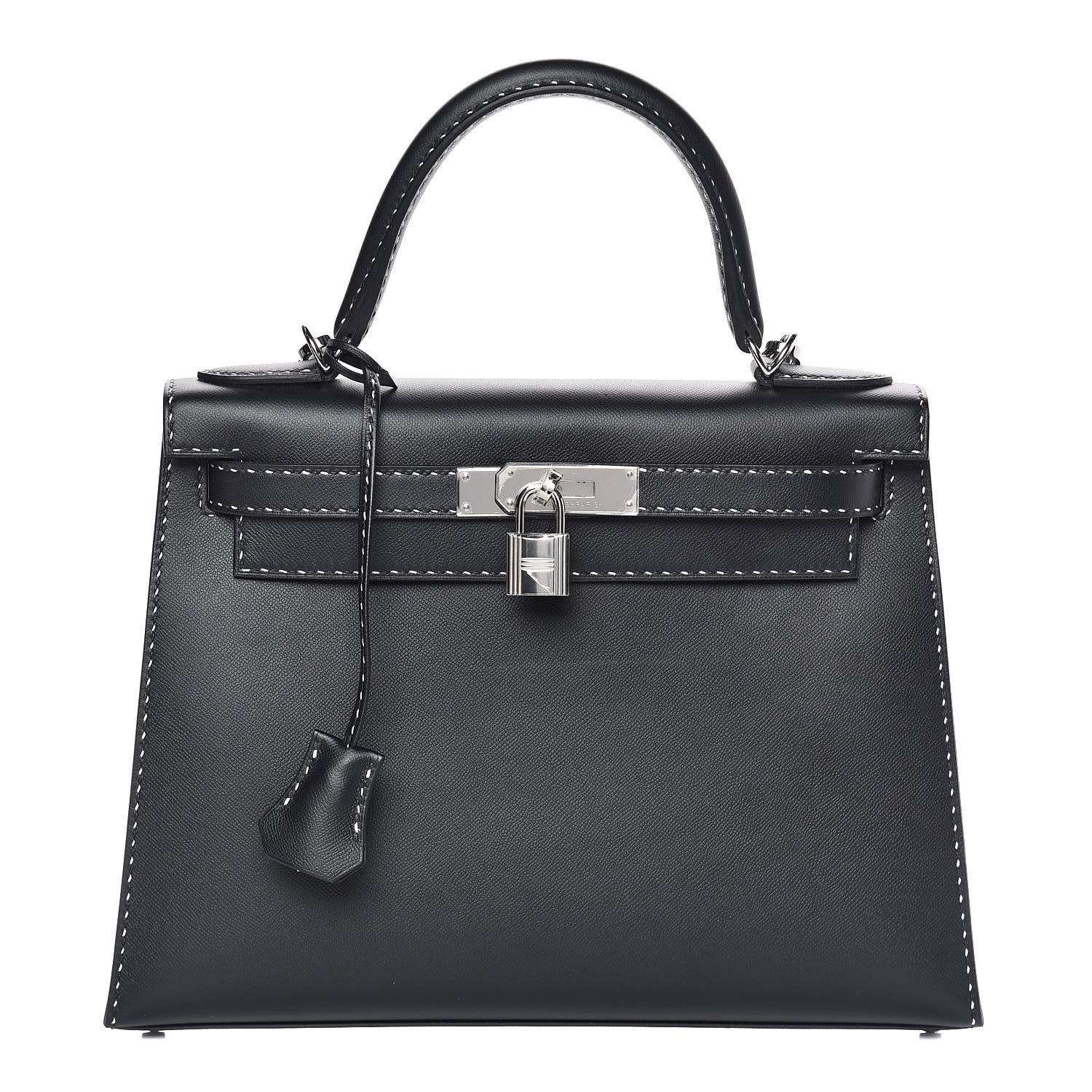 Hermes Grained Monsieur Un Point Sur Deux Kelly Sellier 28 Black 1 of 36