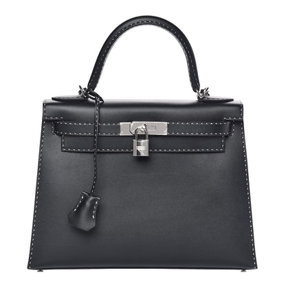 Hermes Grained Monsieur Un Point Sur Deux Kelly Sellier 28 Black 1 of 36