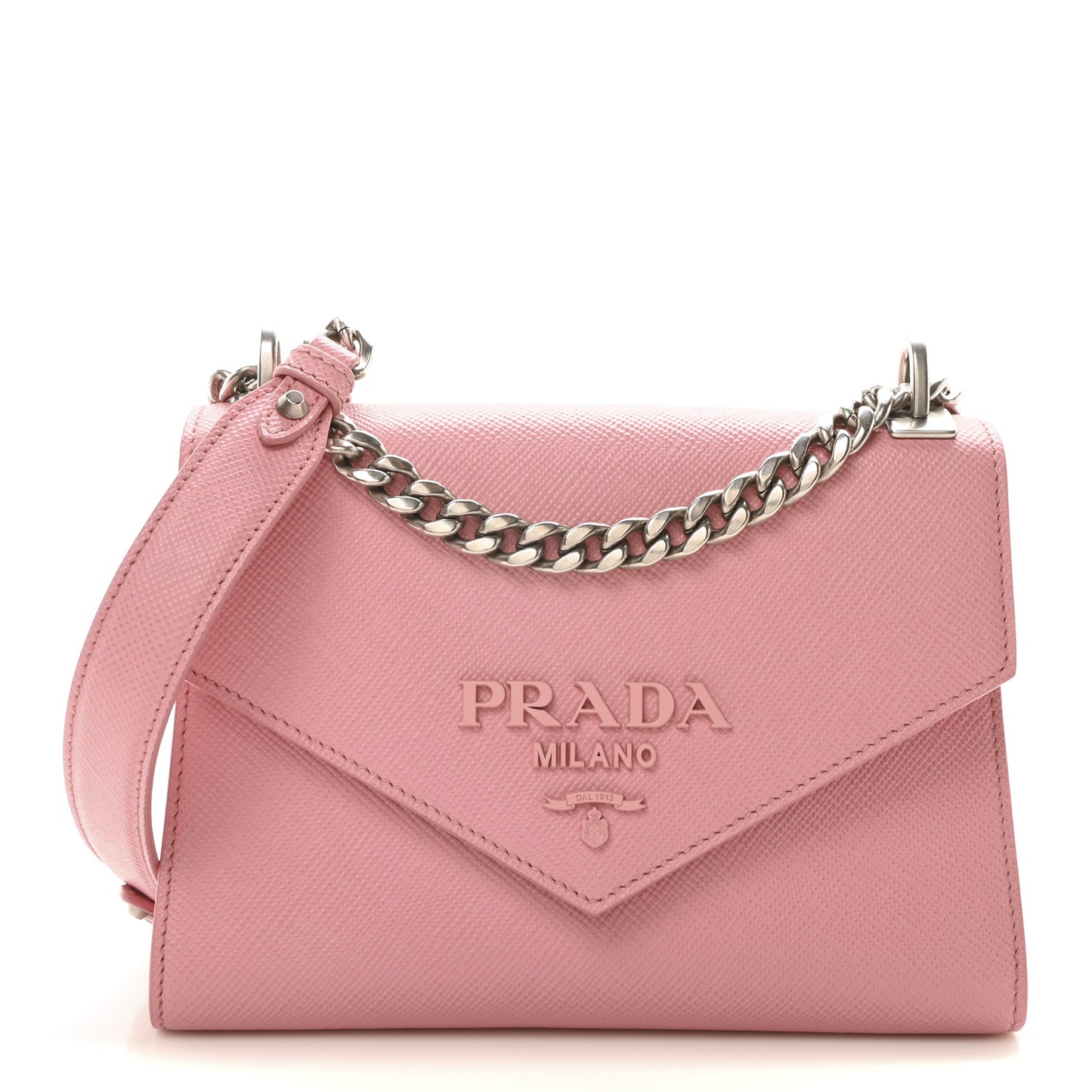 Saffiano Cuir Calfskin Monochrome Envelope Flap Chain Shoulder Bag Petalo