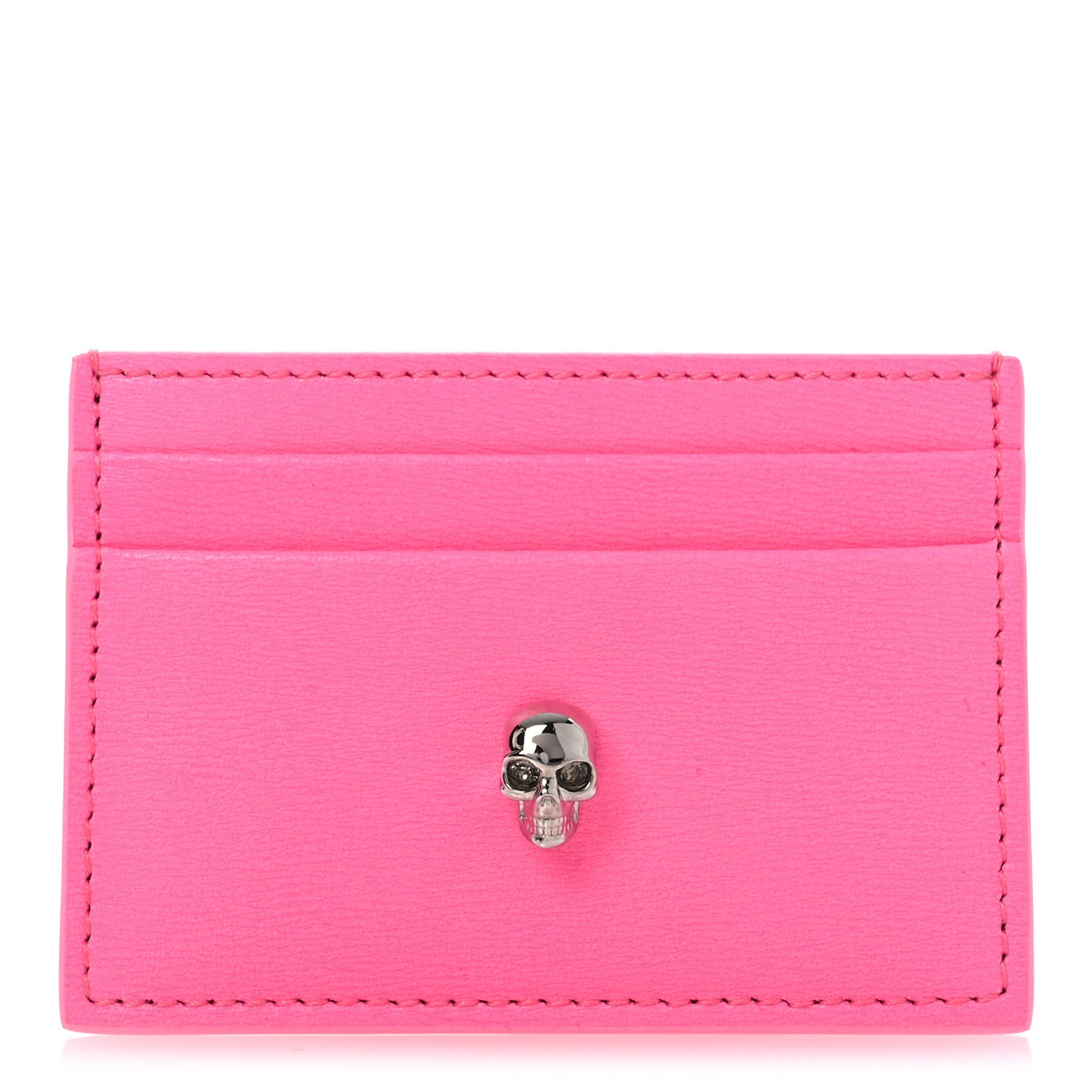 Calfskin Skull Card Holder Pink