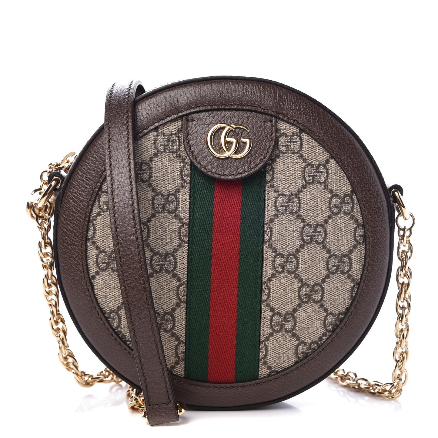 GG Supreme Monogram Web Mini Ophidia Round Shoulder Bag Brown