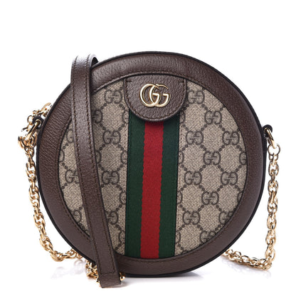 Gucci GG Supreme Monogram Web Mini Ophidia Round Shoulder Bag Brown 1 of 8