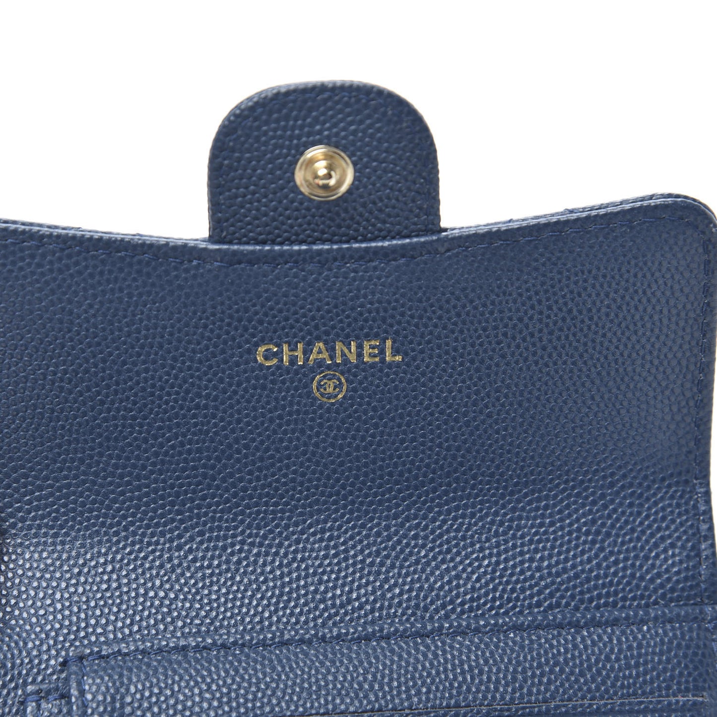 Caviar Quilted Compact Flap Wallet Navy