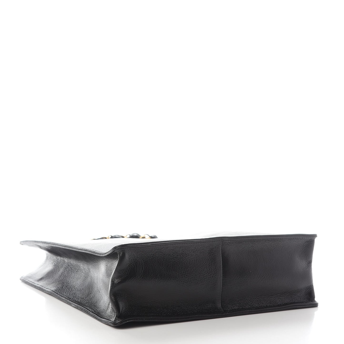 Shiny Aged Calfskin North South Shopping Bag Black
