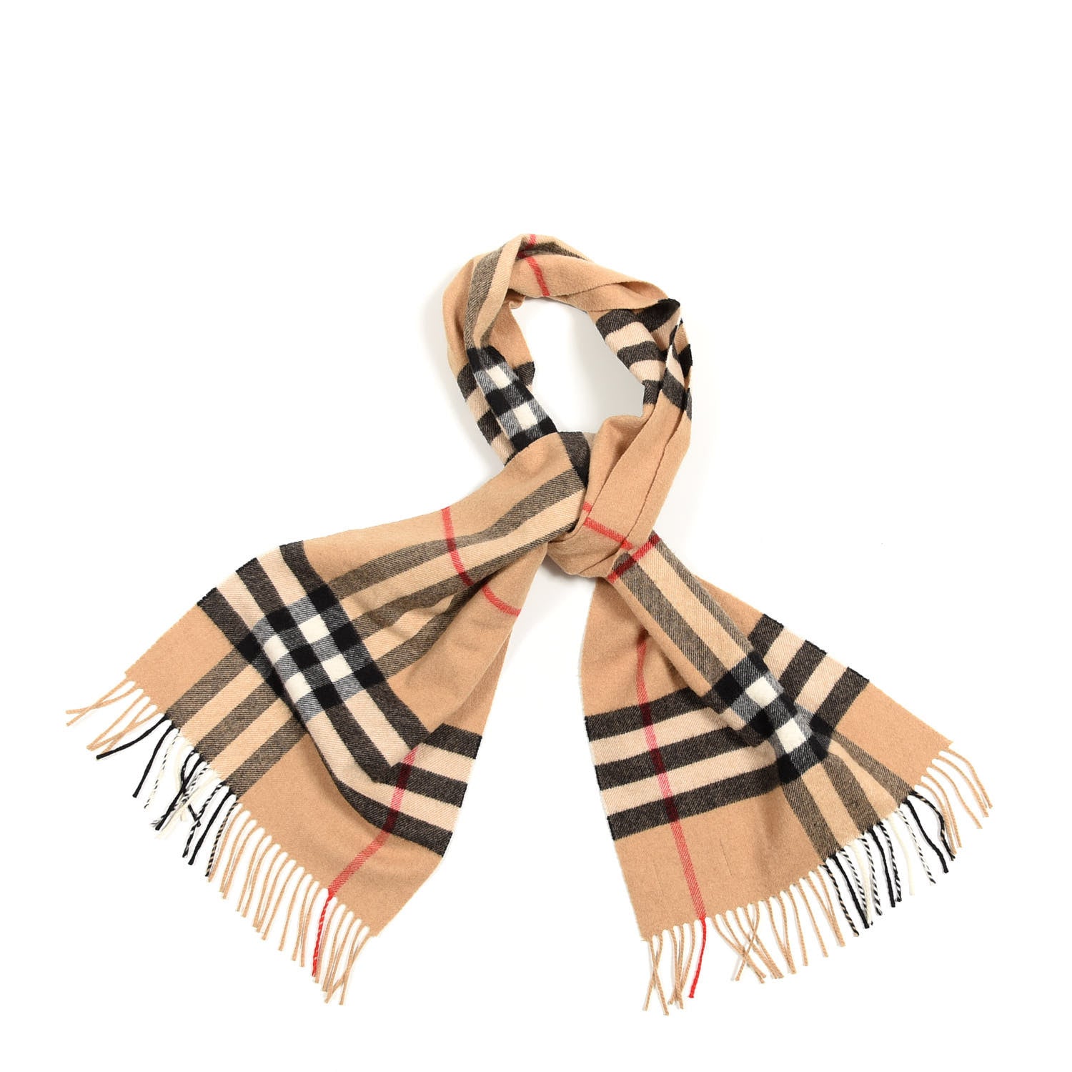 Burberry Cashmere Classic Check Fringe Scarf Camel 1 of 4