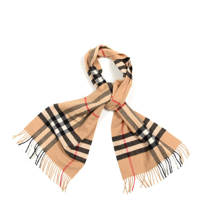 Burberry Cashmere Classic Check Fringe Scarf Camel 1 of 4