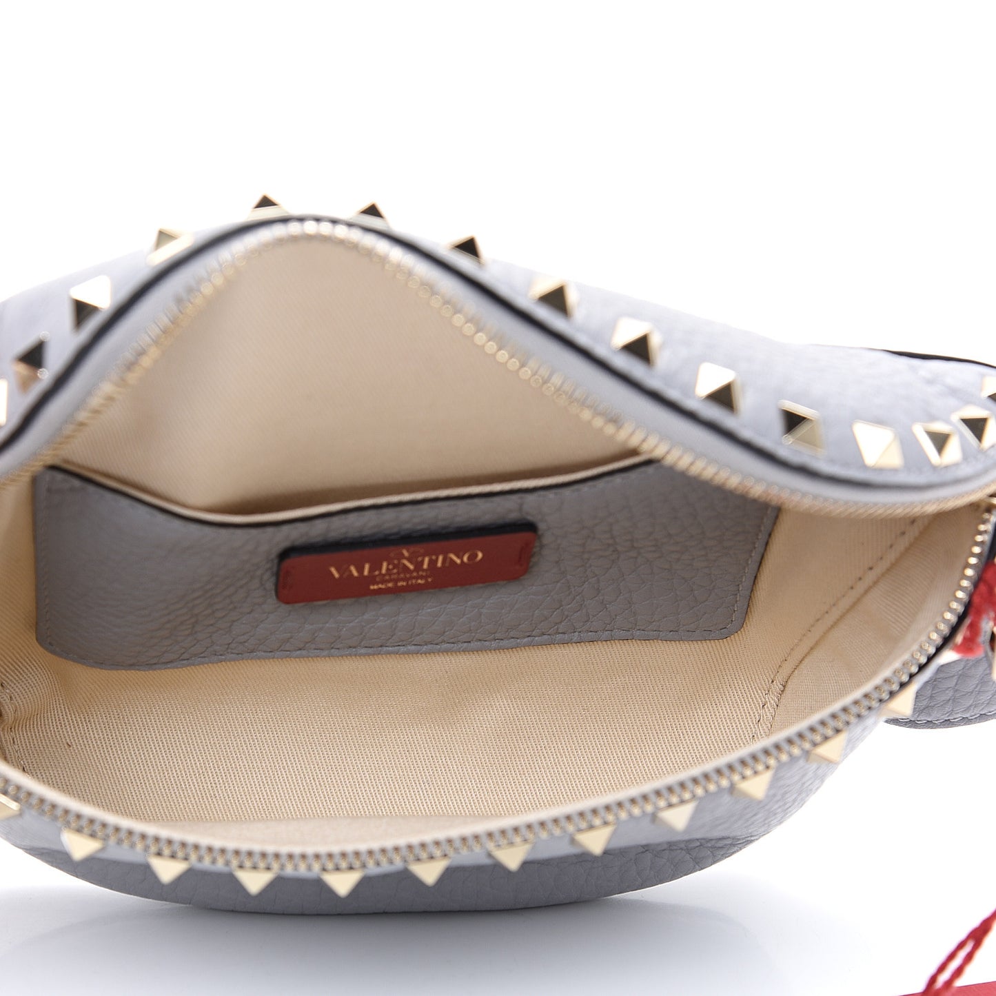Grained Calfskin Rockstud Belt Bag 85 Pastel Grey