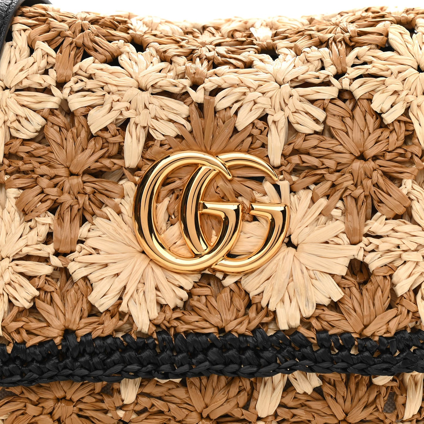 Raffia Azalea Calfskin Crochet Flower Small GG Marmont Shoulder Bag Natural Ecru Black