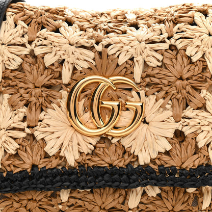 Gucci Raffia Azalea Calfskin Crochet Flower Small GG Marmont Shoulder Bag Natural Ecru Black 8 of 10