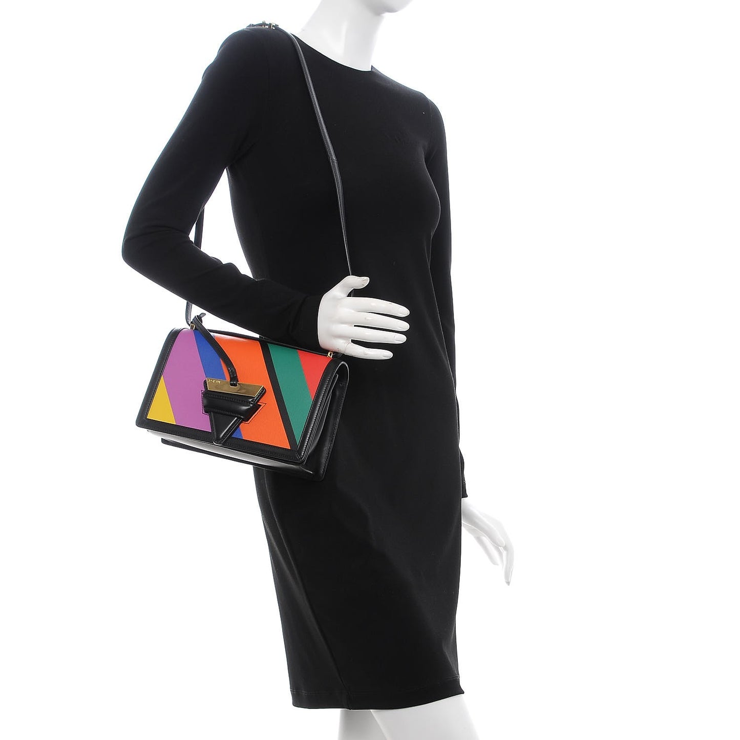 Calfskin Barcelona Striped Shoulder Bag Multicolor