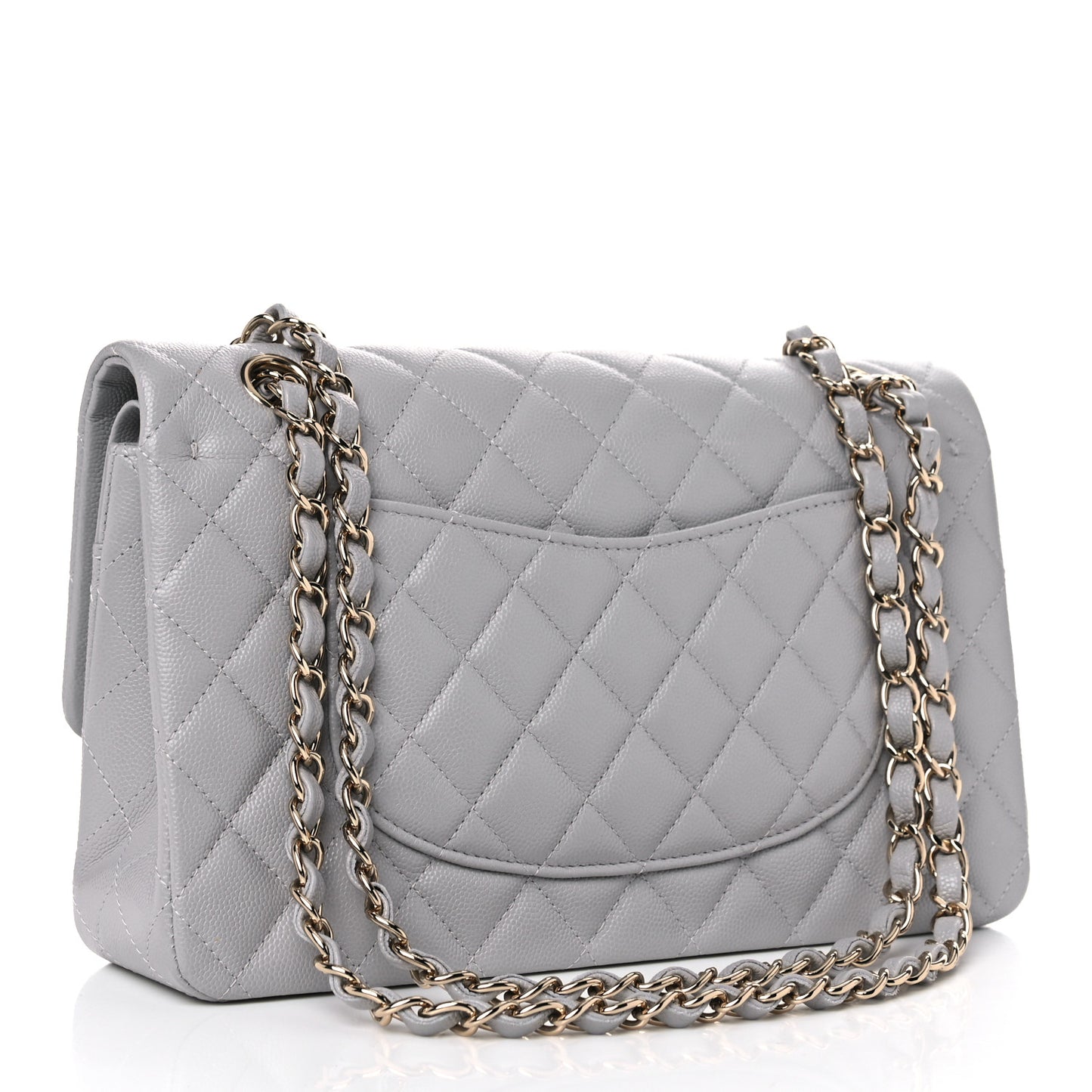 Caviar Quilted Medium Double Flap Grey