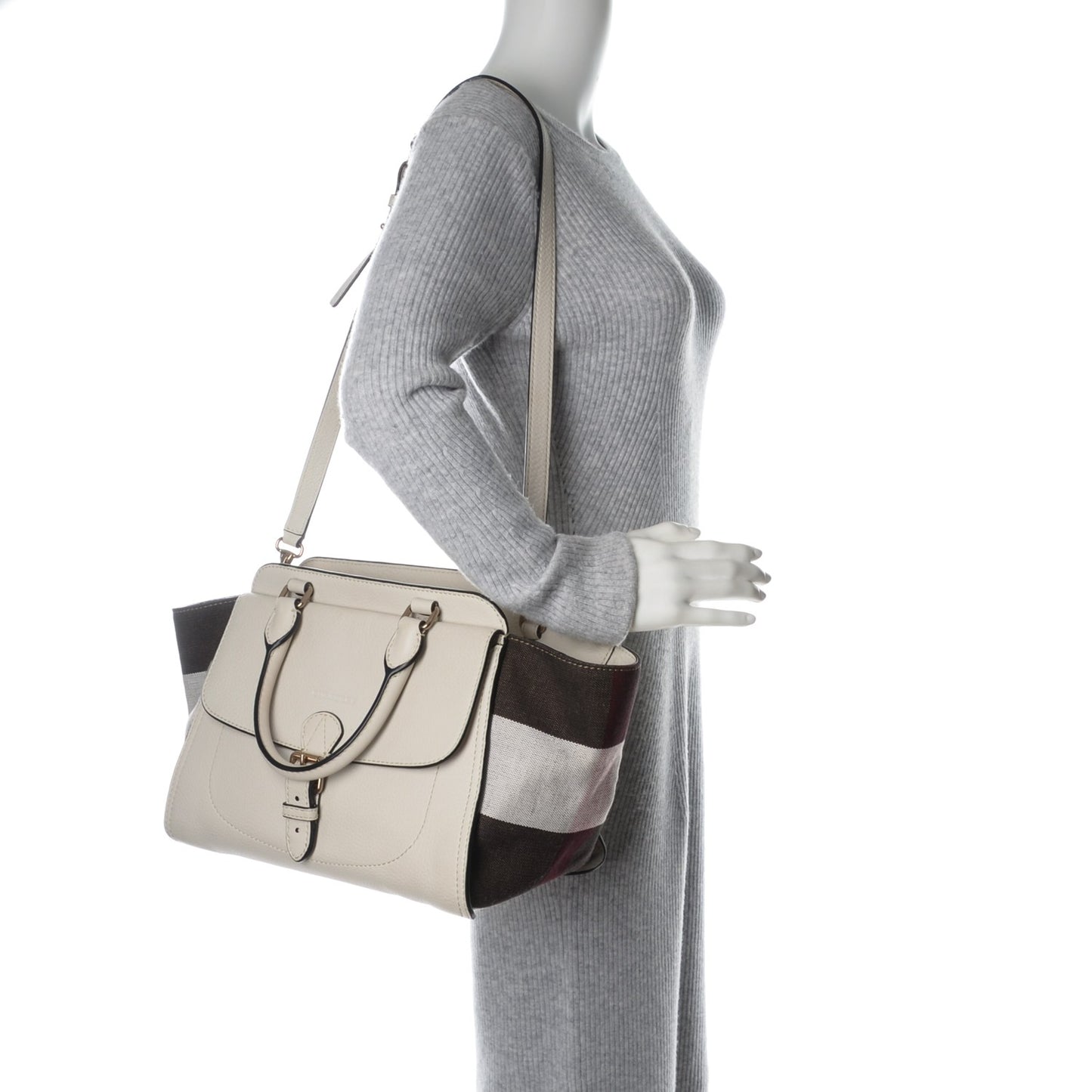 Mega Check Grained Calfskin Medium Harcourt Satchel White