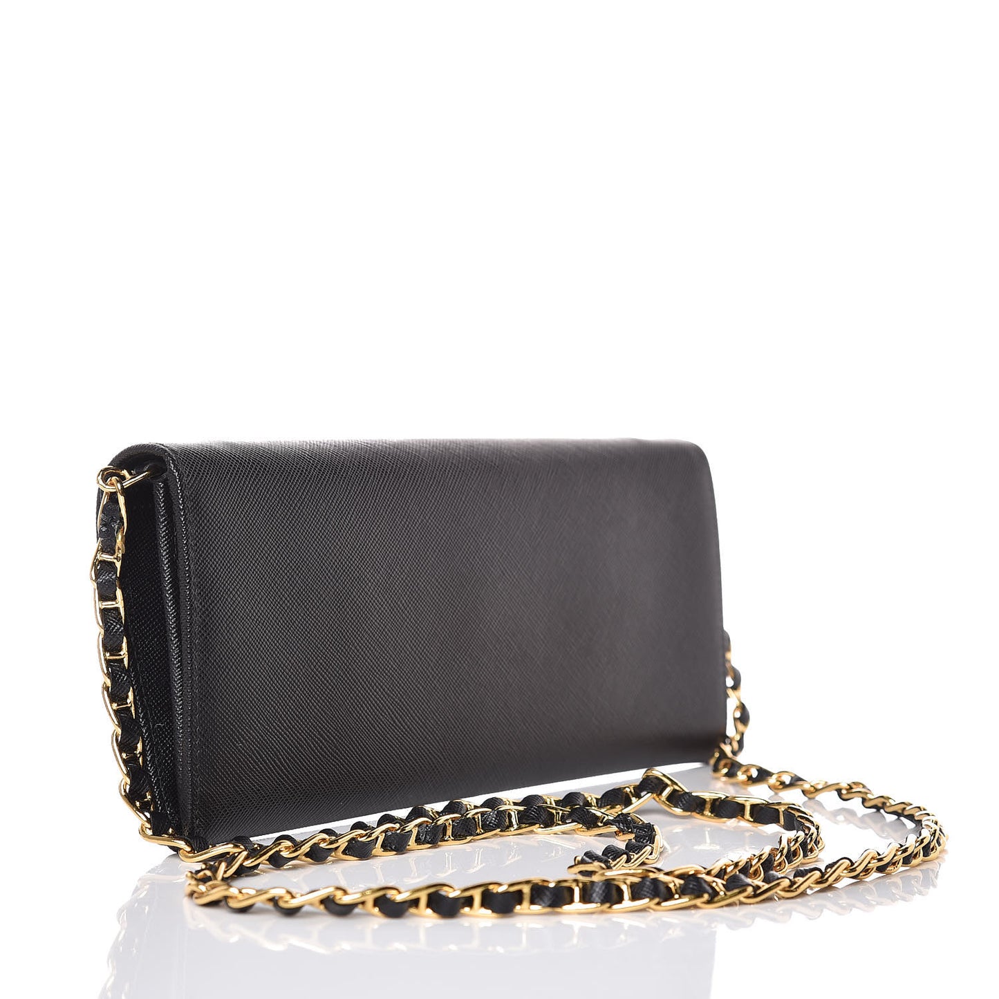 Saffiano Metal Oro Chain Wallet Black