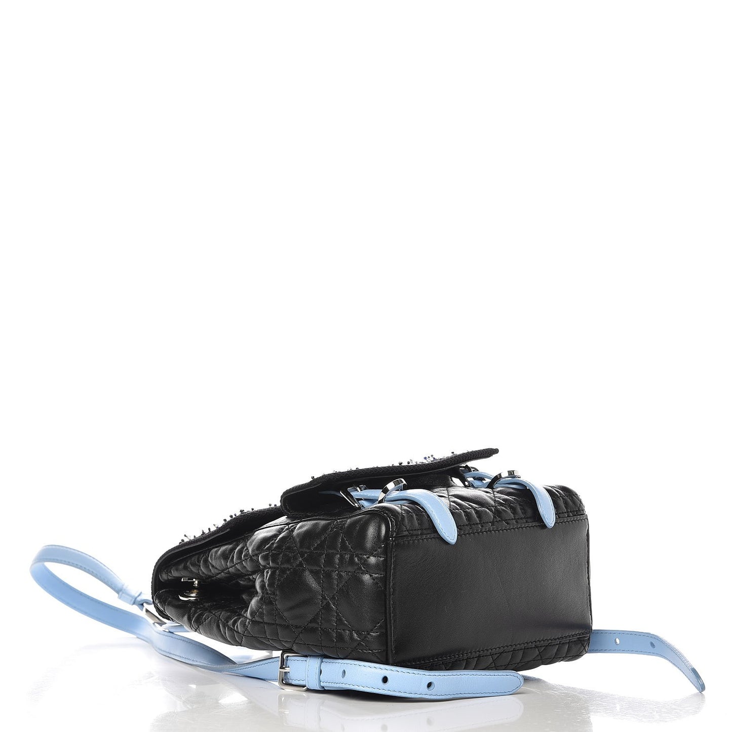 Lambskin Cannage Embellished Small Stardust Backpack Light Blue Black