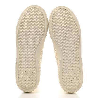 Chanel Calfskin High Top CC Sneakers 37.5 Ivory Black 5 of 9