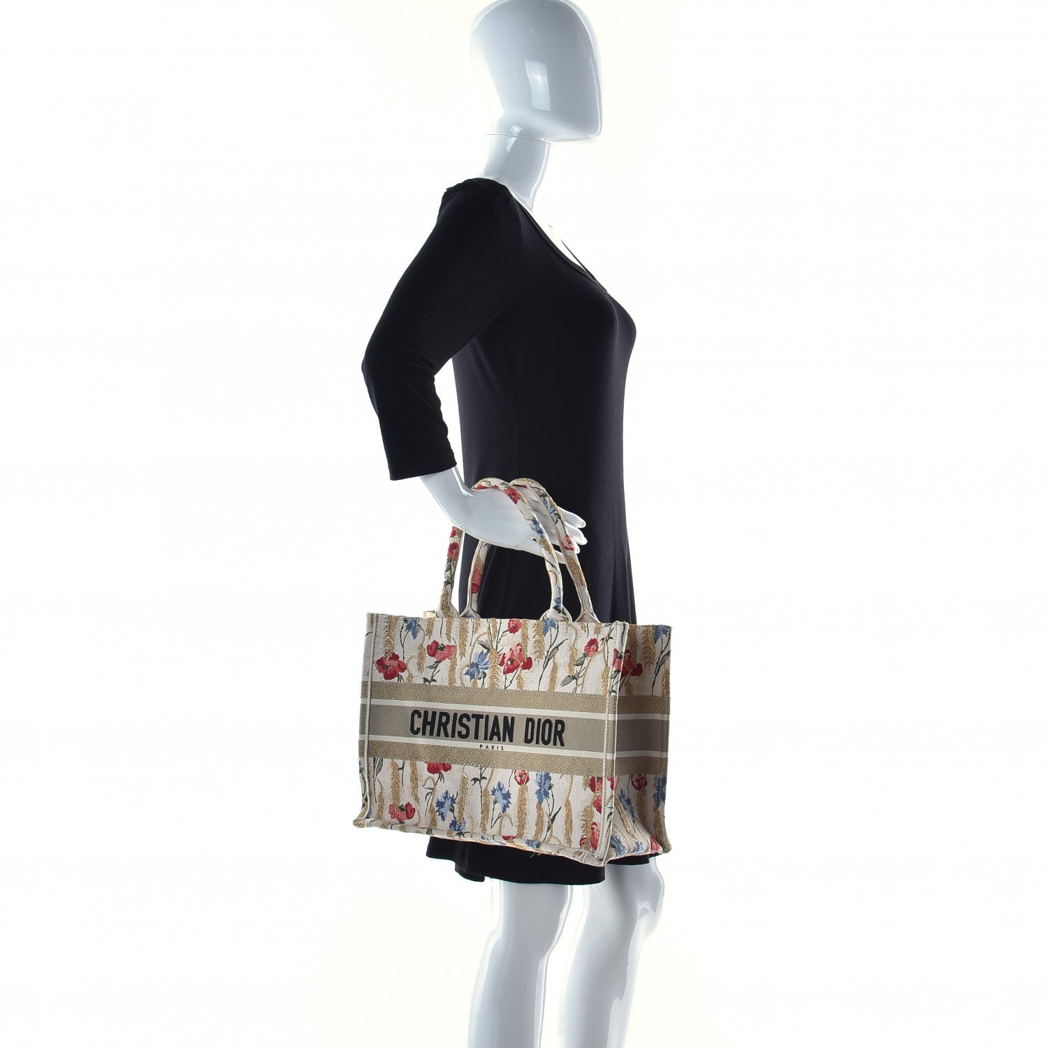 Christian Dior Canvas Embroidered Medium Hibiscus Book Tote Beige Multicolor 4 of 11