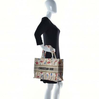 Christian Dior Canvas Embroidered Medium Hibiscus Book Tote Beige Multicolor 4 of 11