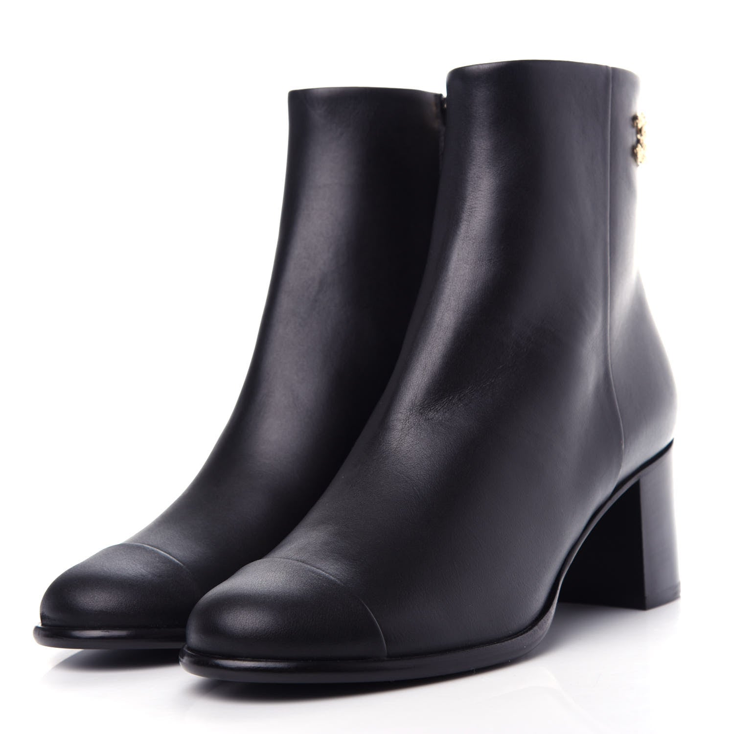 Chanel Calfskin CC Ankle Boots 37.5 Black 3 of 11