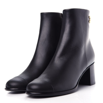 Chanel Calfskin CC Ankle Boots 37.5 Black 3 of 11