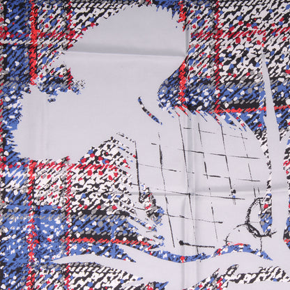 Chanel Silk CC Thistle Scarf Blue Red 1 of 5