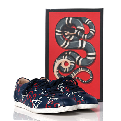 Gucci Calfskin GucciGhost Print Womens Low Top Sneakers 38.5 Blue Agata Hibiscus Red 8 of 8