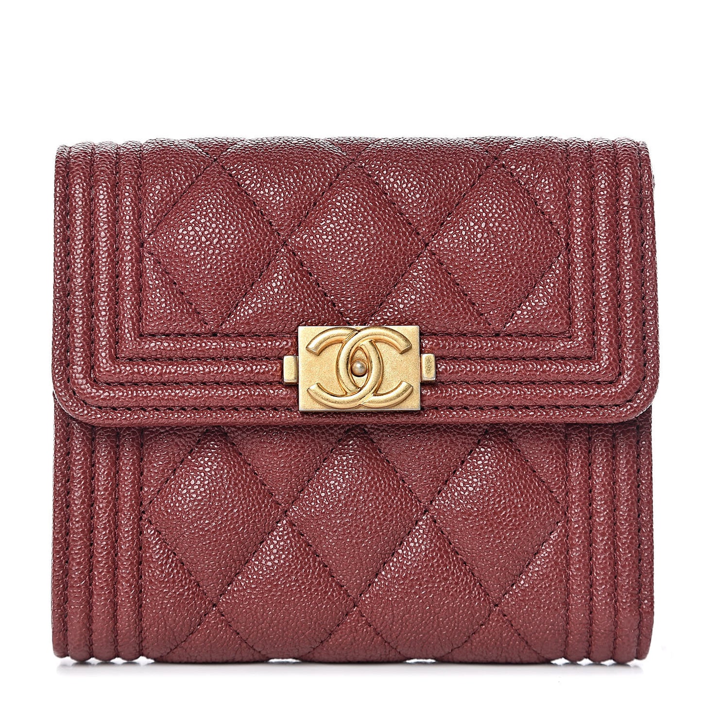 Caviar Quilted Compact Boy Wallet Burgundy