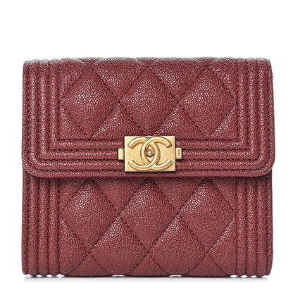 Chanel Caviar Quilted Compact Boy Wallet Burgundy 1 of 8