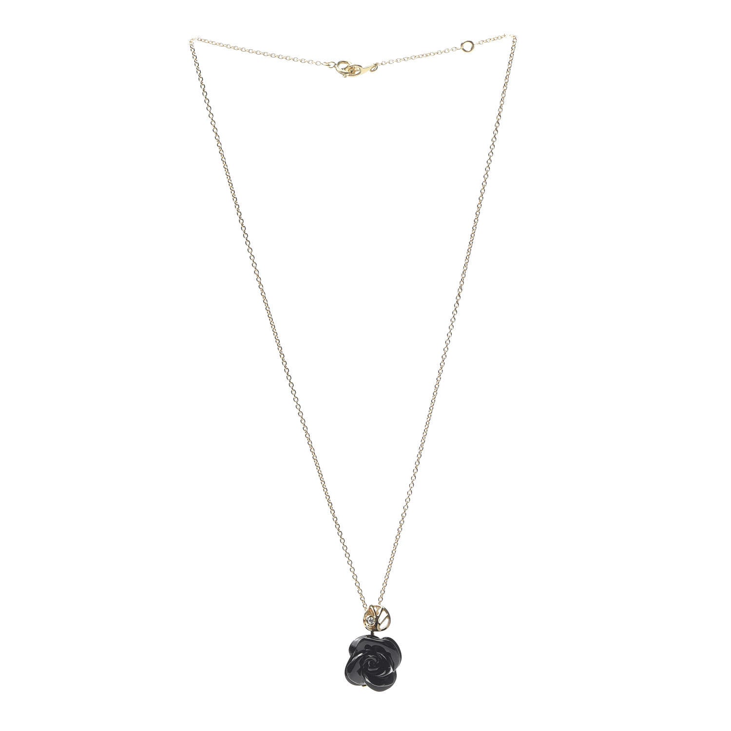 Christian Dior 18K Yellow Gold Diamond Black Onyx Rose Pre Catelan Pendant Necklace 3 of 6