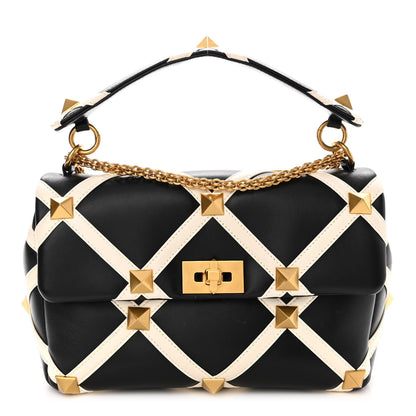 Valentino Garavani Nappa Large Roman Stud Shoulder Bag Black White 1 of 11