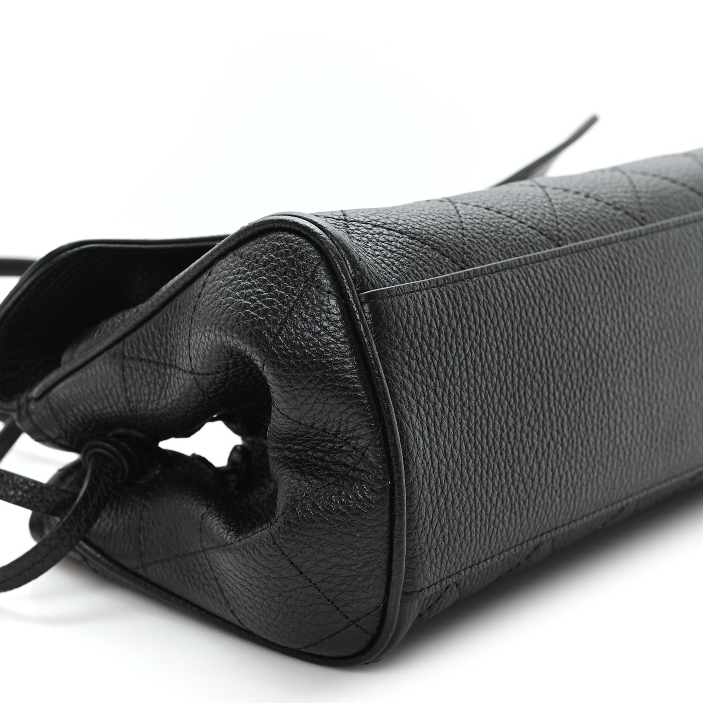 Grained Calfskin Stitched Urban Essentials Small Shopping Bag Black