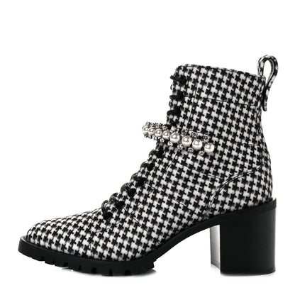 Jimmy Choo Crystal Embellished Cruz 65 Ankle Booties 37.5 Black White 1 of 6