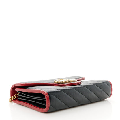 Gucci Vintage Effect Calfskin Matelasse Diagonal Torchon GG Marmont Chain Wallet Black Romantic Cherry 3 of 10