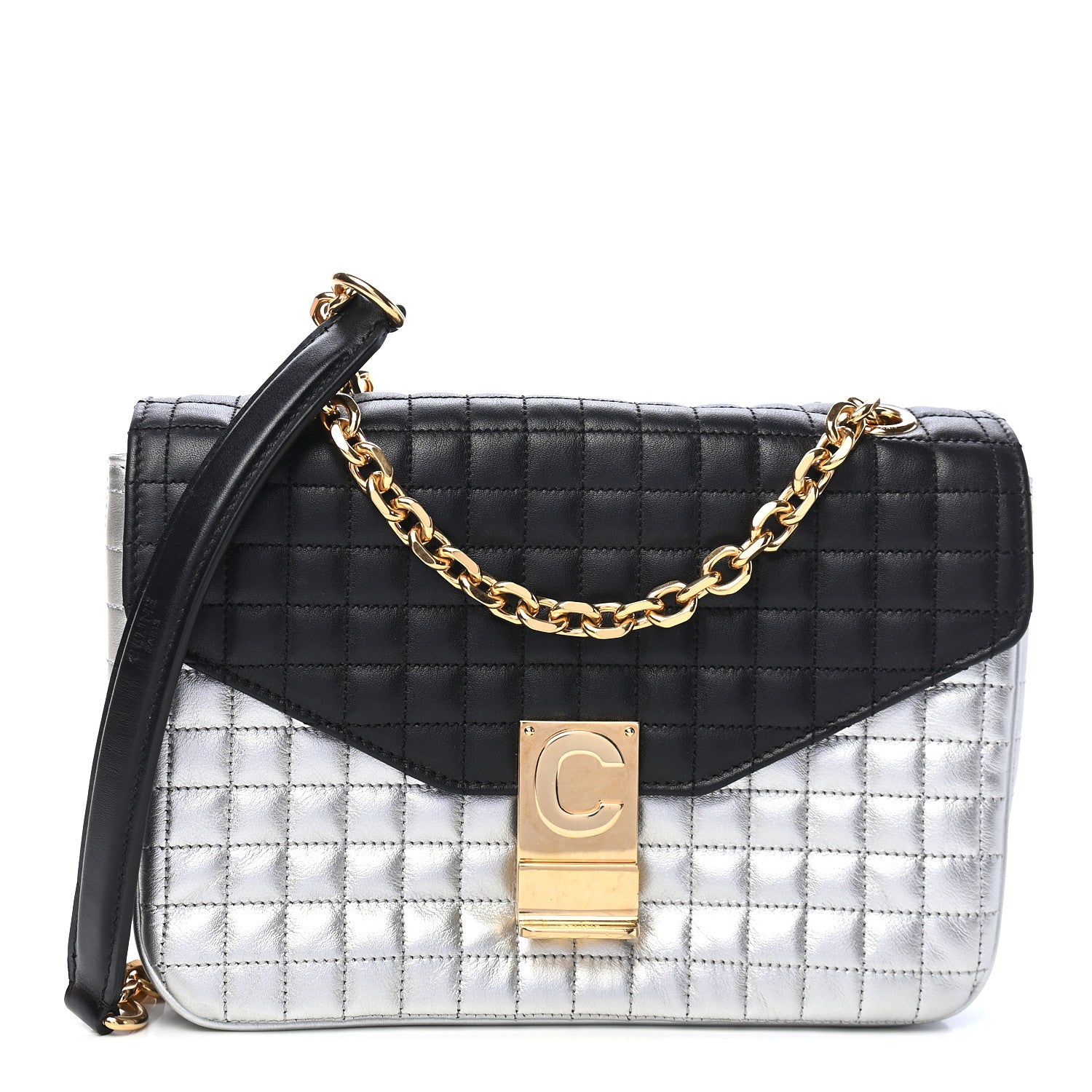 Celine Calfskin Quilted Medium C Bag Black White 1 of 8
