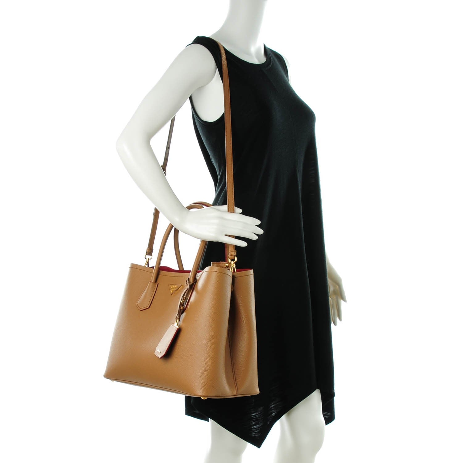 Prada Saffiano Cuir Medium Double Bag Caramel Fuoco 2 of 7