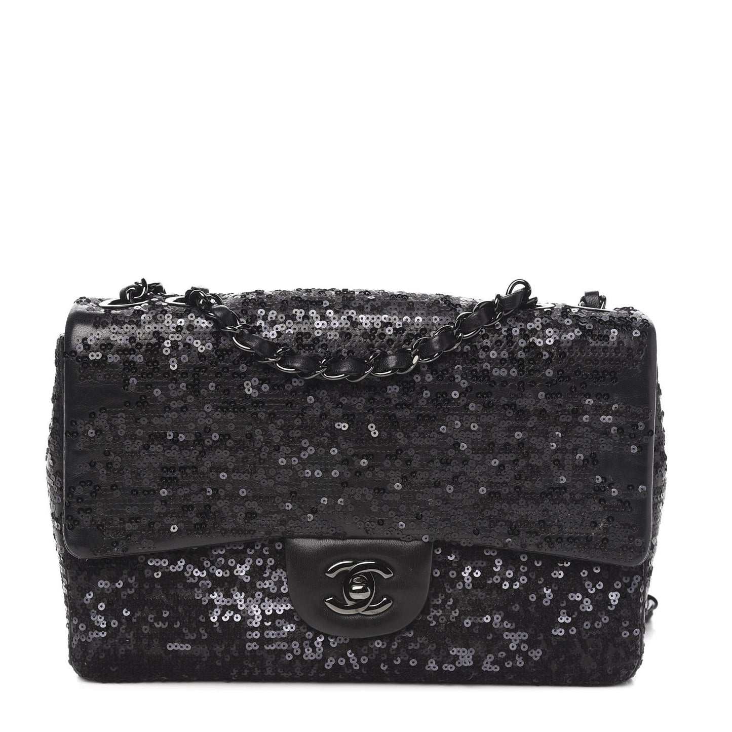 Sequin Lambskin Medium Moonlight on Water Flap Black