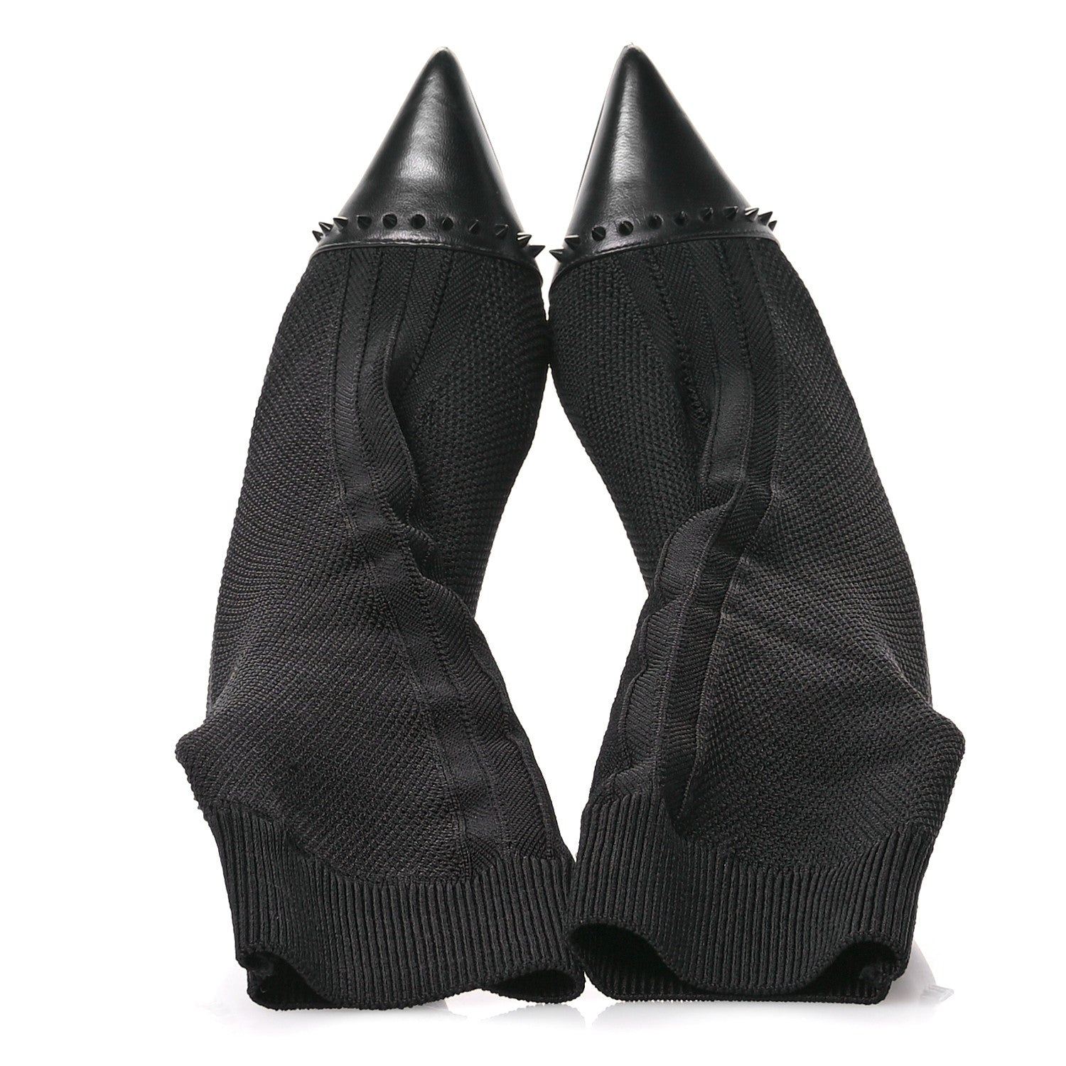 Christian Louboutin Shiny Nappa Maille Tricot Dovi Dova 85 Spiked Ankle Sock Boots 37 Black 2 of 8
