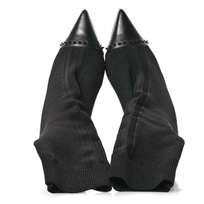 Christian Louboutin Shiny Nappa Maille Tricot Dovi Dova 85 Spiked Ankle Sock Boots 37 Black 2 of 8