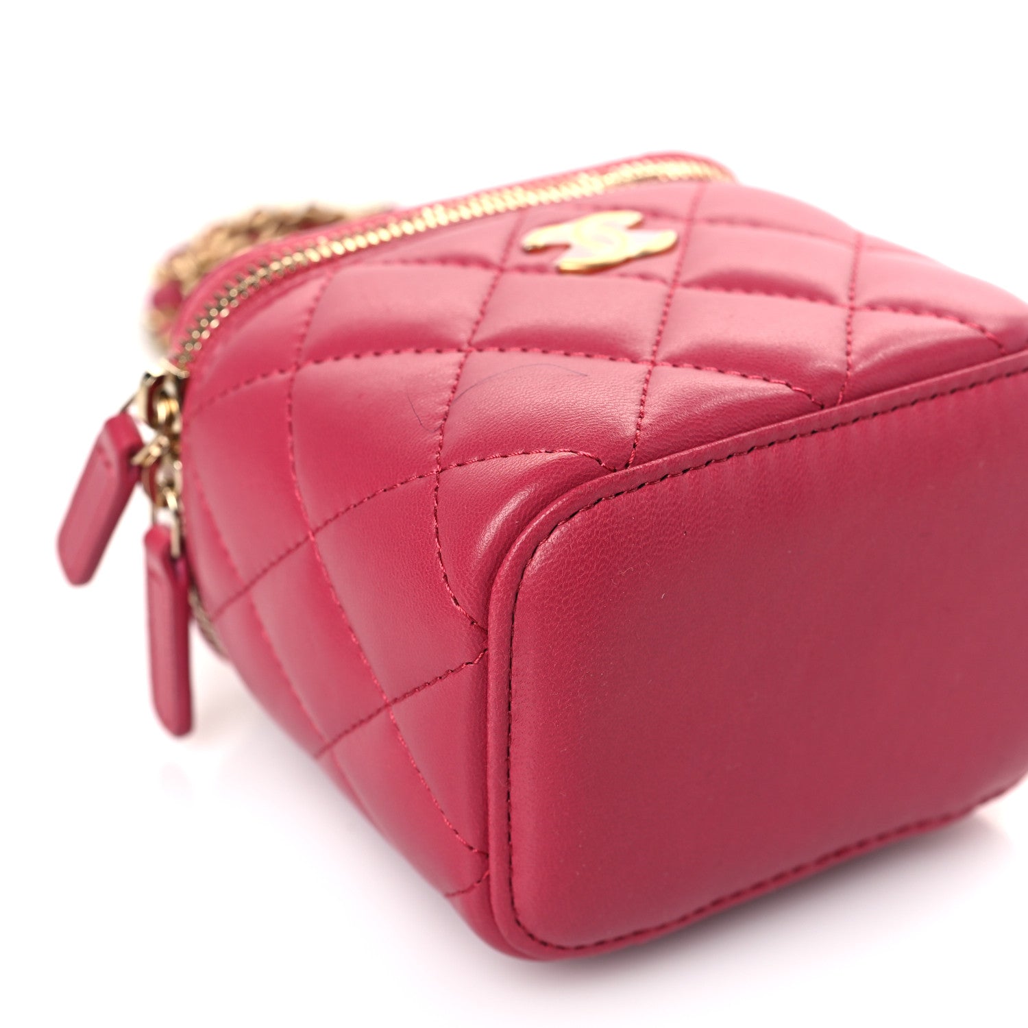Chanel Lambskin Quilted Mini Top Handle Vanity Case With Chain Dark Pink 7 of 8