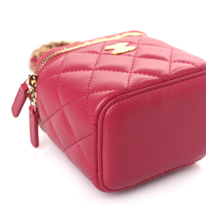 Chanel Lambskin Quilted Mini Top Handle Vanity Case With Chain Dark Pink 7 of 8